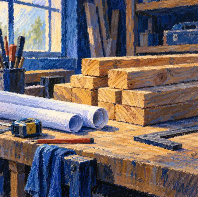 Illustration of construction businesses equipment and workspace