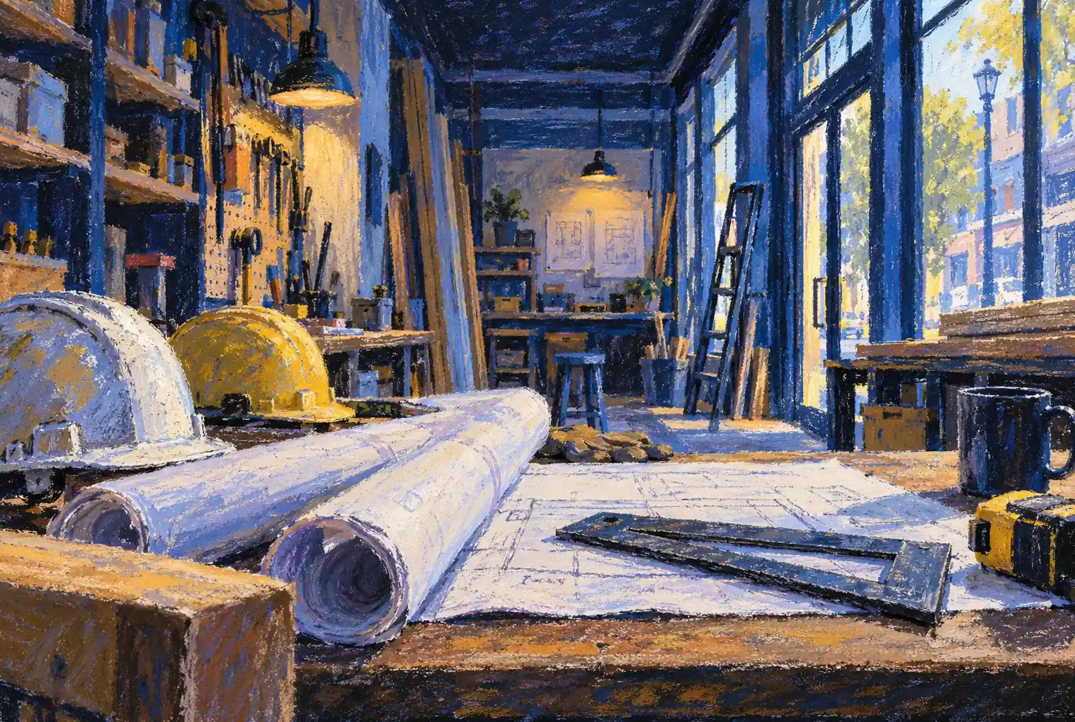 Illustration of construction businesses and their working space